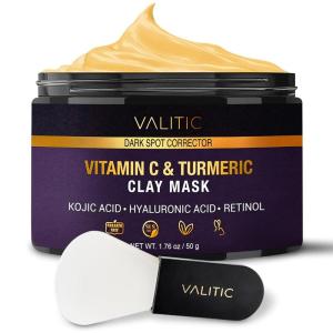 imageVALITIC Vitamin C ampamp Turmeric Clay Mask  Dark Spot Corrector with Kojic Acid Hyaluronic Acid ampamp Retinol  Skin Care Routine for Minimizing Pores ampamp Blackheads  with Applicator Brush  50g