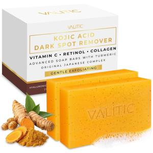 imageVALITIC Kojic Acid Soap  Turmeric Soap for Dark Spots for Face and Body  Exfoliating Bar for Hyperpigmentation Skin Tone Corrector with Retinol Vitamin C Collagen and Hyaluronic Acid  2 Pack2 Pack