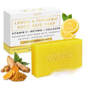 imageVALITIC Lemon Turmeric Soap for Dark Spots  Kojic Acid Soap for Face and Body  Exfoliating Bar for Brightening Skin Tone Corrector with Retinol Vitamin C Collagen and Hyaluronic Acid  3 Pack1 Pack