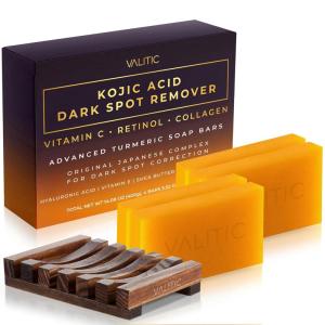 image:imageVALITIC Kojic Acid Dark Spot Corrector Soap Bars with Vitamin C Retinol Collagen Turmeric  Original Japanese Complex  Hyaluronic Acid Vitamin E Shea Butter Castile Olive Oil  2 Pack With Bag4 Pack  Holder