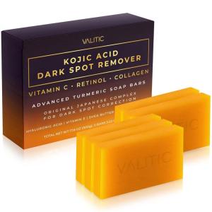 image:imageVALITIC Kojic Acid Dark Spot Corrector Soap Bars with Vitamin C Retinol Collagen Turmeric  Original Japanese Complex  Hyaluronic Acid Vitamin E Shea Butter Castile Olive Oil  2 Pack With Bag5 Pack