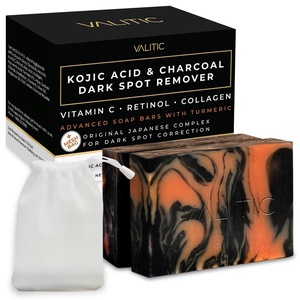 image:imageVALITIC Charcoal Kojic Acid Turmeric Black Soap Bar Dark Spot Remover for Body or Face Wash  2 Pack and Bag2 Pack  Bag