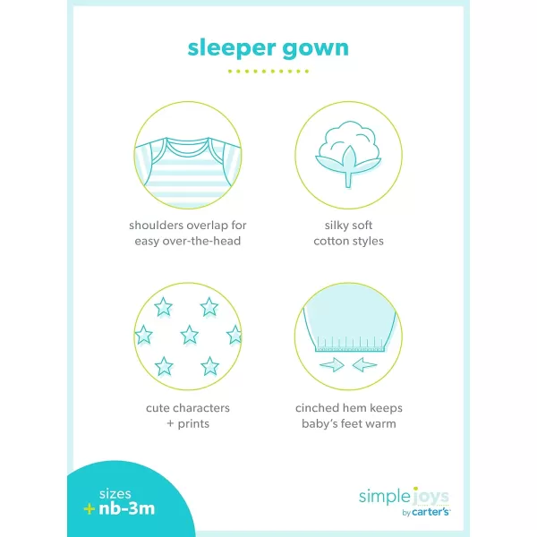 Simple Joys by Carters Baby 3Pack Neutral Cotton Sleeper GownAvocadosHeatherStripe