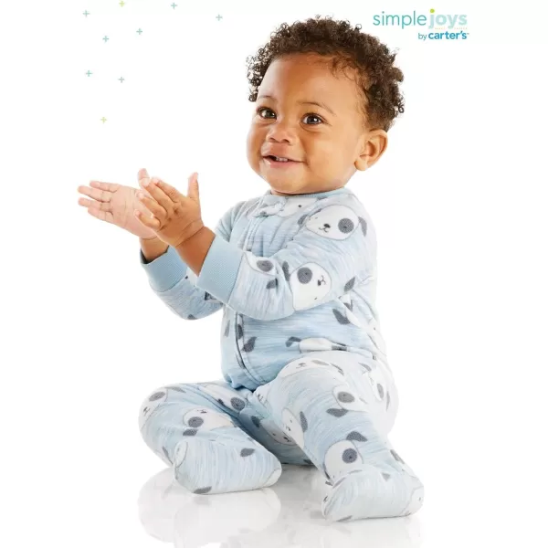 Simple Joys by Carters Baby Boys 2Pack Fleece Footed Sleep and PlayLight Blue DogsWhite Stripe