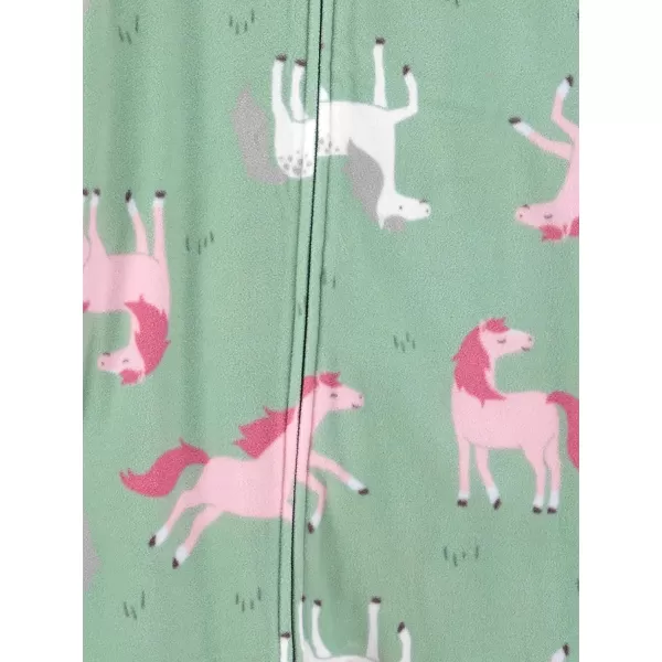 Simple Joys by Carters Girls 2Pack Loosefit Fleece Footed PajamasMint Green HorsesRaspberry Red Floral