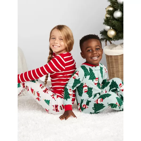 Simple Joys by Carters Kids Holiday Loosefit Flame Resistant Fleece Footed PajamasLight Grey SantaMint Green Christmas Print