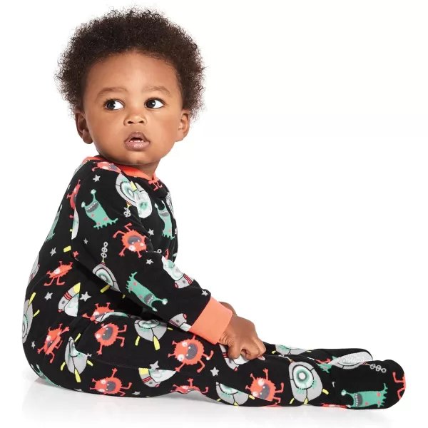 Simple Joys by Carters Toddlers and Baby Boys LooseFit Flame Resistant Fleece Footed Pajamas Pack of 3CarsDinosaurSpace