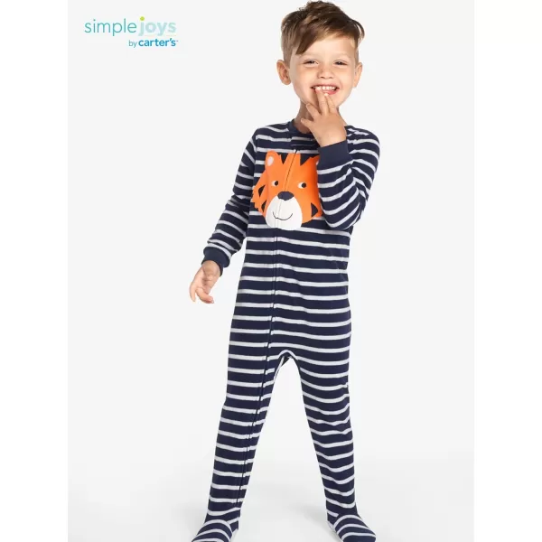 Simple Joys by Carters Toddlers and Baby Boys LooseFit Flame Resistant Fleece Footed Pajamas Pack of 3Charcoal SuperheroGreen Polar BearNavy Tiger