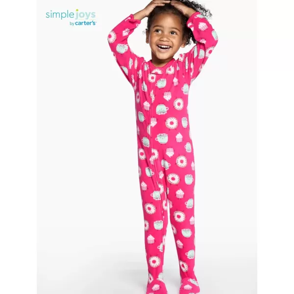 Simple Joys by Carters Toddlers and Baby Girls LooseFit Flame Resistant Fleece Footed Pajamas Pack of 3DonutHeartsSuperhero