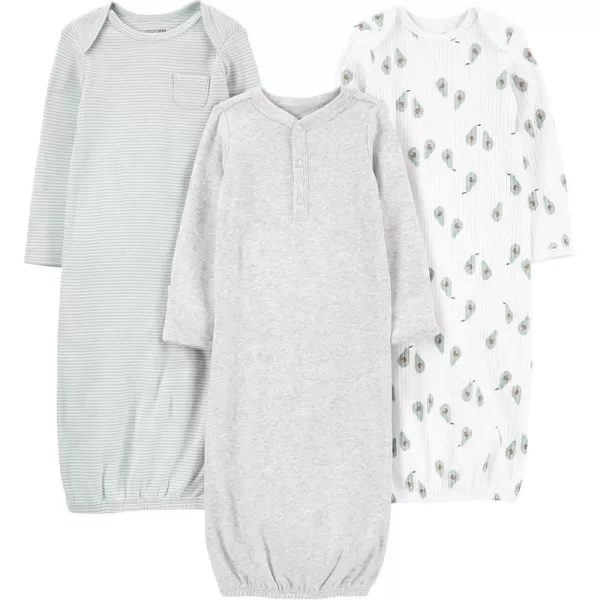 Simple Joys by Carters Baby 3Pack Neutral Cotton Sleeper GownAvocadosHeatherStripe