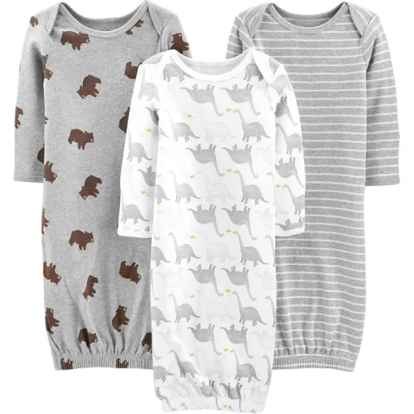 Simple Joys by Carters Baby 3Pack Neutral Cotton Sleeper GownBearDinosaurStripe