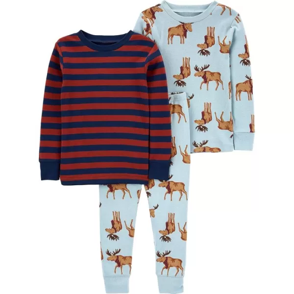 Simple Joys by Carters Baby 3Piece Snugfit Cotton Holiday Pajama SetBurgundy StripeLight Blue Moose