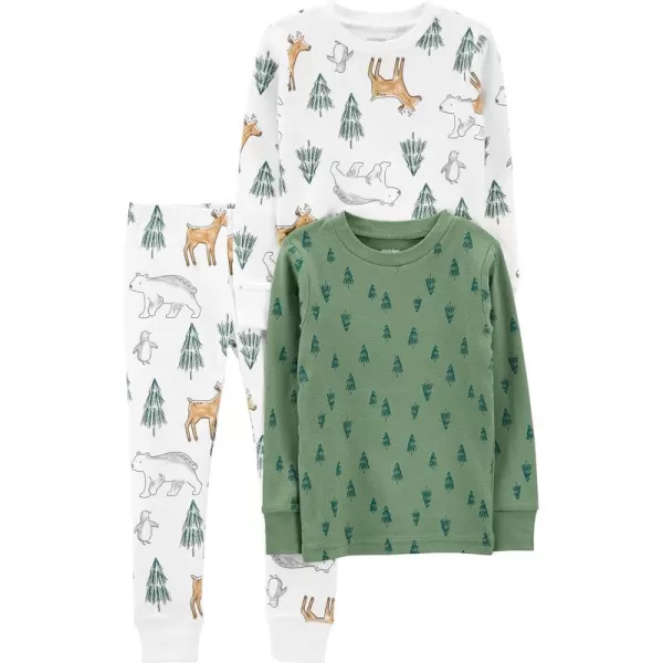 Simple Joys by Carters Baby 3Piece Snugfit Cotton Holiday Pajama SetGreen PineWhite Forest