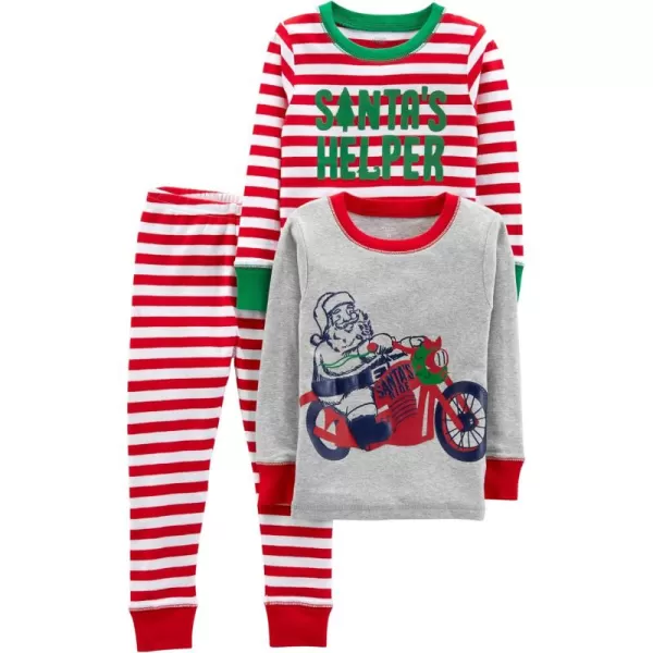 Simple Joys by Carters Baby 3Piece Snugfit Cotton Holiday Pajama SetGrey MotorcycleRed Stripe