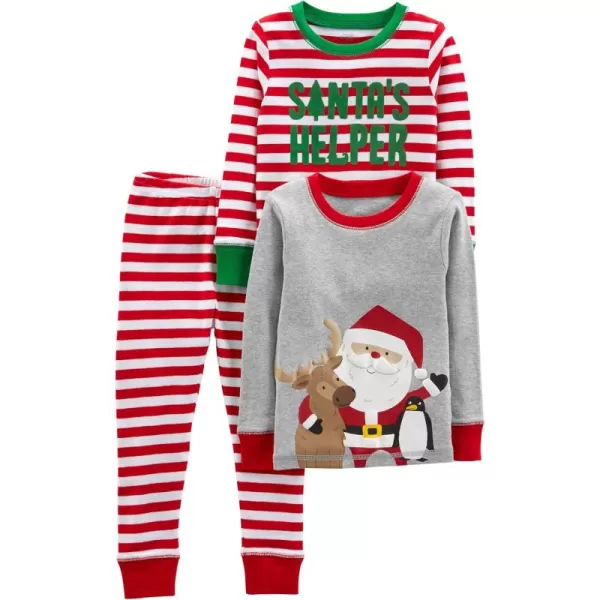 Simple Joys by Carters Baby 3Piece Snugfit Cotton Holiday Pajama SetGrey SantaRed Stripe