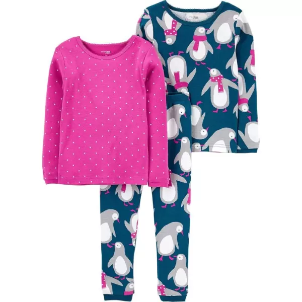 Simple Joys by Carters Baby 3Piece Snugfit Cotton Holiday Pajama SetNavy PenguinPink Dots