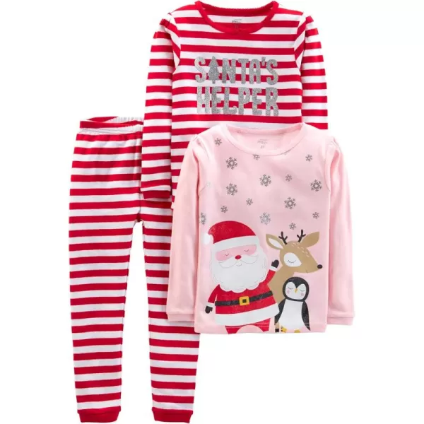 Simple Joys by Carters Baby 3Piece Snugfit Cotton Holiday Pajama SetPink SantaRed Stripe