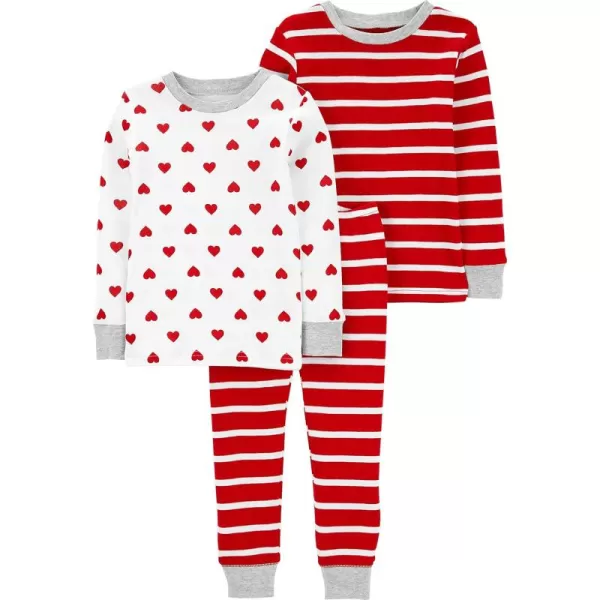 Simple Joys by Carters Baby 3Piece Snugfit Cotton Holiday Pajama SetRed StripeWhite Hearts