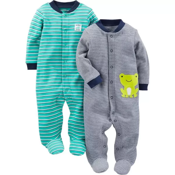 Simple Joys by Carters Baby Boys 2Pack Cotton Sleep and PlayNavy StripeTurquoise Blue Stripe