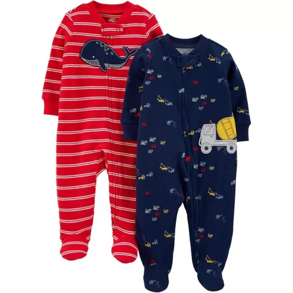 Simple Joys by Carters Baby Boys 2Pack Cotton Sleep and PlayNavy TrucksRed Whale