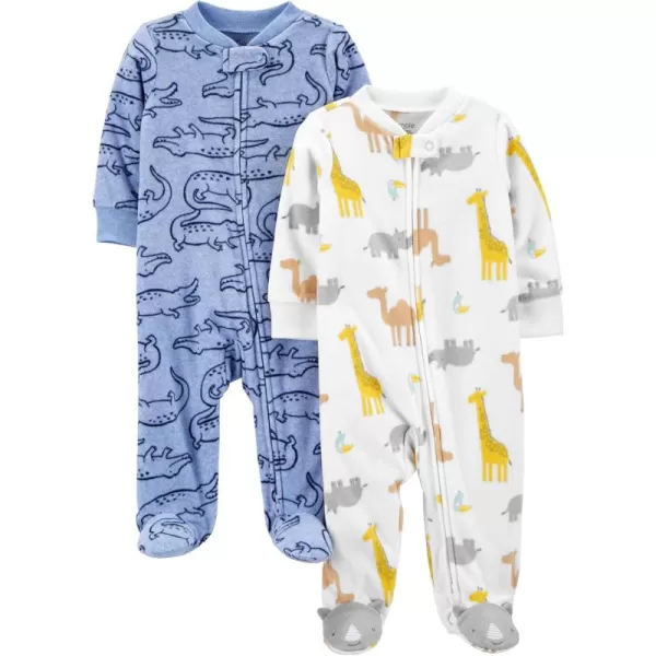 Simple Joys by Carters Baby Boys 2Pack Fleece Footed Sleep and PlayBlue AlligatorWhite Giraffe