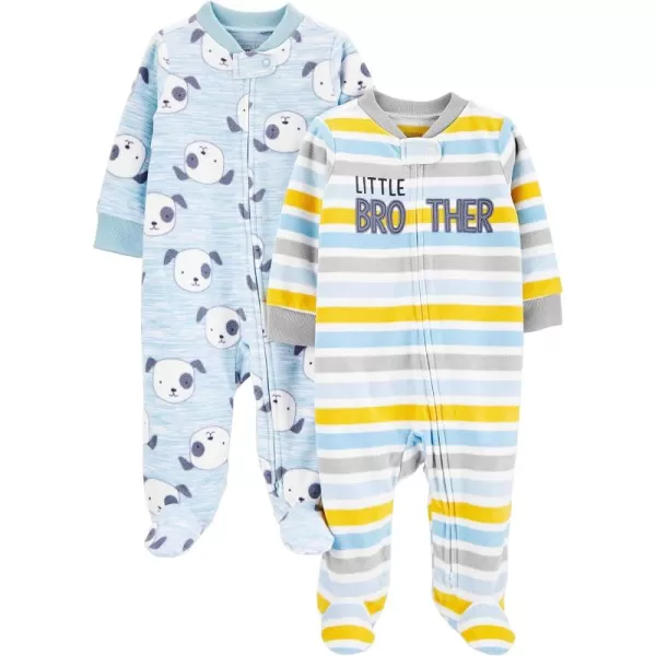 Simple Joys by Carters Baby Boys 2Pack Fleece Footed Sleep and PlayLight Blue DogsWhite Stripe