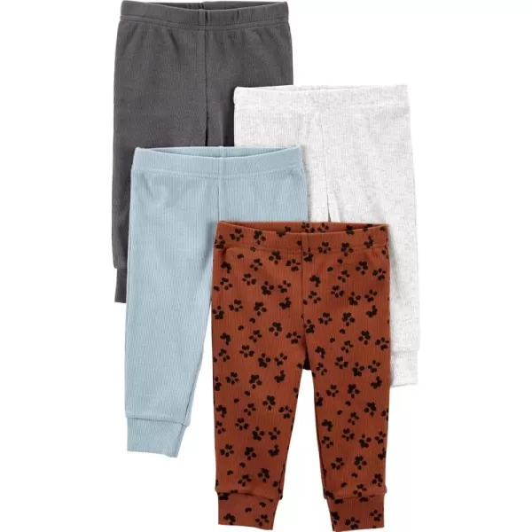 Simple Joys by Carters Baby Girls 4Pack PantBlueBrown Animal PrintDark GreyWhite