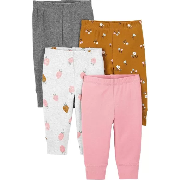 Simple Joys by Carters Baby Girls 4Pack PantBrown FloralGrey HeatherLight Grey StrawberryPink Heather