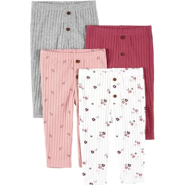 Simple Joys by Carters Baby Girls 4Pack PantGreyPinkPlumWhite Flowers