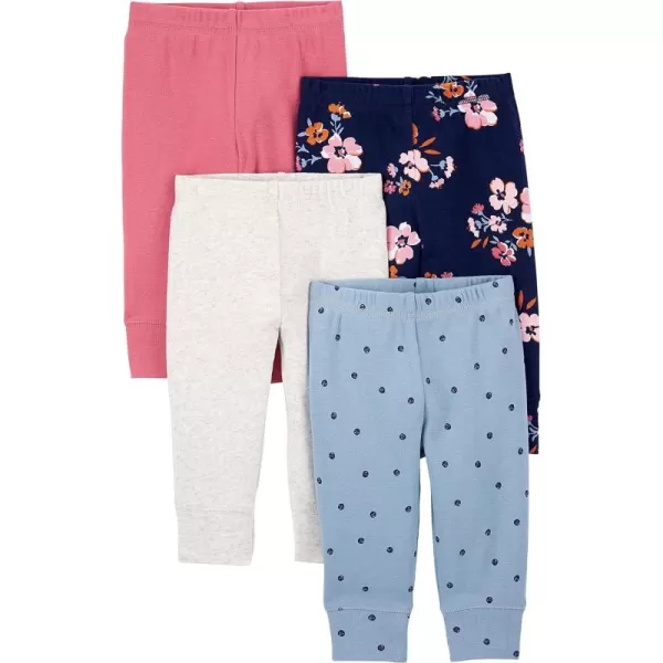 Simple Joys by Carters Baby Girls 4Pack PantIvoryLight Blue DotsNavy FloralPink