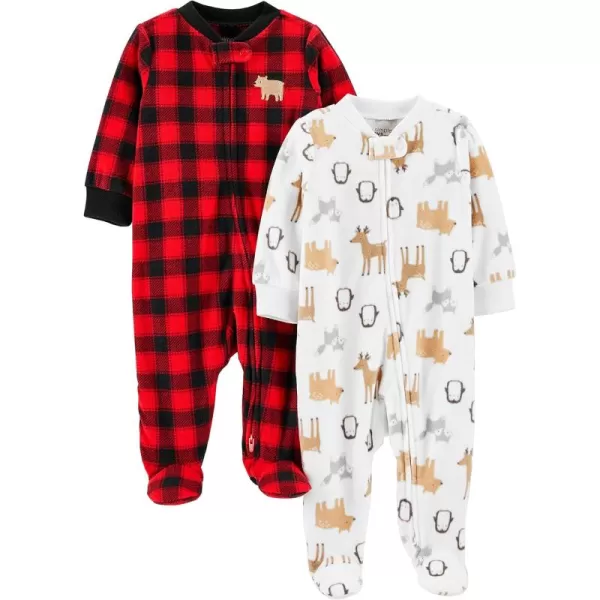 Simple Joys by Carters Baby Holiday Fleece Footed Sleep and Play Pack of 2Buffalo CheckForest Animals