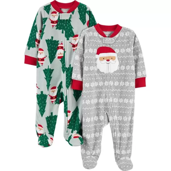 Simple Joys by Carters Baby Holiday Fleece Footed Sleep and Play Pack of 2Green SantaGrey Festive Print