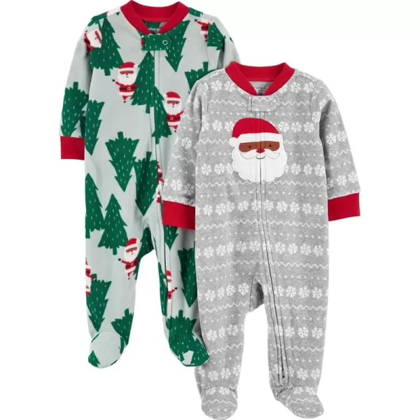 Simple Joys by Carters Baby Holiday Fleece Footed Sleep and Play Pack of 2Grey SantaChristmas Print