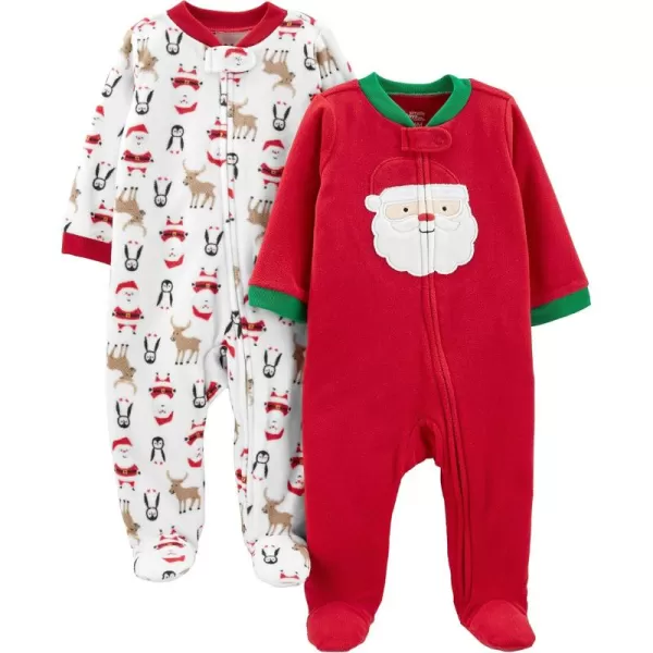 Simple Joys by Carters Baby Holiday Fleece Footed Sleep and Play Pack of 2Red SantaWhite Penguin