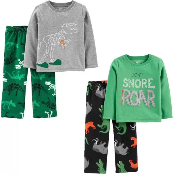 Simple Joys by Carters Boys and Toddlers 4Piece Pajama Set Cotton Top ampamp Fleece BottomDinosaur