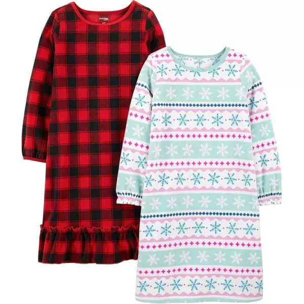 Simple Joys by Carters Girls 2Pack Fleece NightgownsBuffalo CheckFair Isle