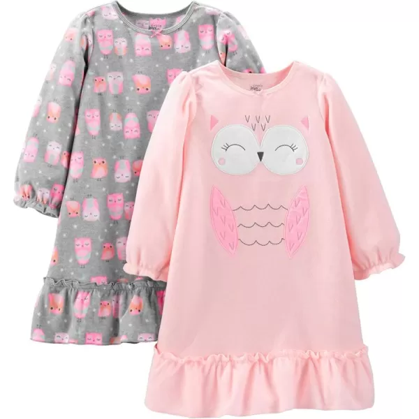 Simple Joys by Carters Girls 2Pack Fleece NightgownsGreyPink Owl