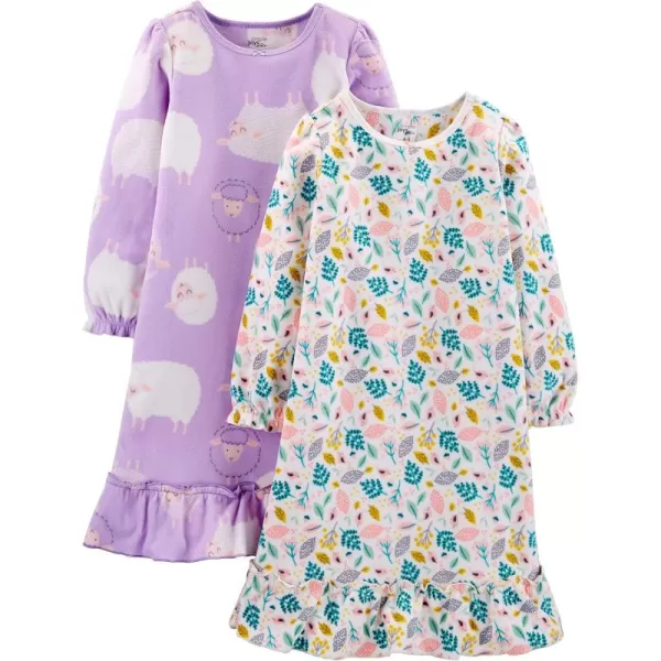 Simple Joys by Carters Girls 2Pack Fleece NightgownsLilac SheepWhite Floral