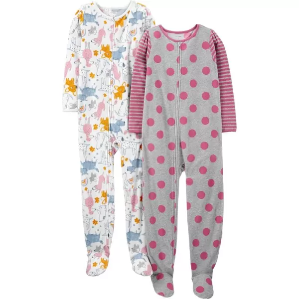 Simple Joys by Carters Girls 2Pack Loosefit Fleece Footed PajamasGrey Polka DotWhite Dogs