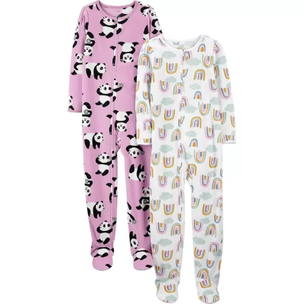 Simple Joys by Carters Girls 2Pack Loosefit Fleece Footed PajamasLilac PandaWhite Rainbow