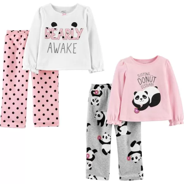 Simple Joys by Carters Girls 4Piece Pajama Set Cotton Top ampamp Fleece BottomGrey PandaPink DonutWhite Text PrintDots