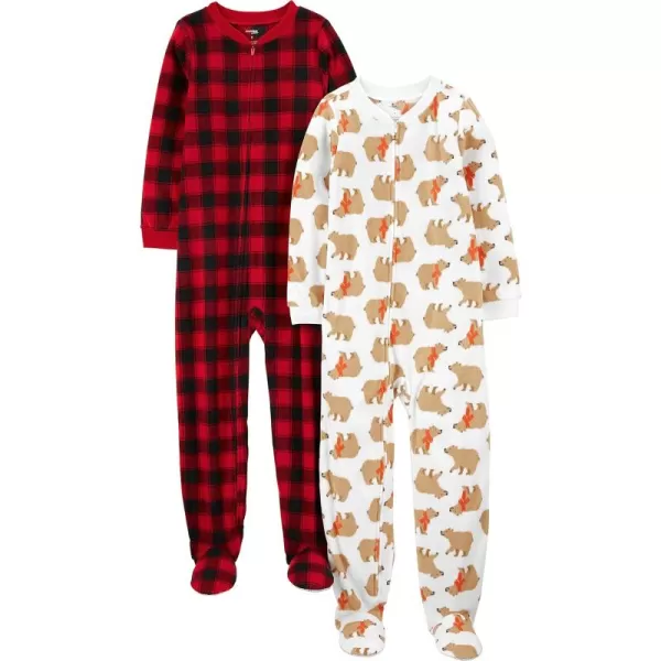 Simple Joys by Carters Kids Holiday Loosefit Flame Resistant Fleece Footed PajamasBearBuffalo Check