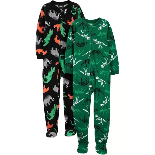 Simple Joys by Carters Kids Holiday Loosefit Flame Resistant Fleece Footed PajamasBlack Forest AnimalsDark Green Dinosaur