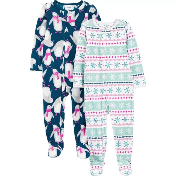 Simple Joys by Carters Kids Holiday Loosefit Flame Resistant Fleece Footed PajamasFair IslePenguin