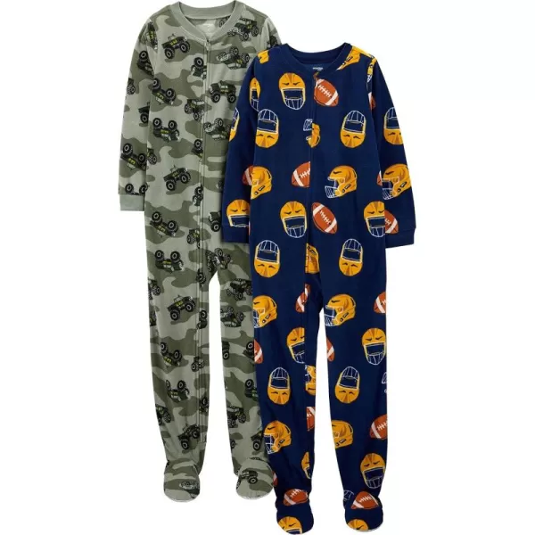 Simple Joys by Carters Kids Holiday Loosefit Flame Resistant Fleece Footed PajamasGreen Monster TrucksNavy Football