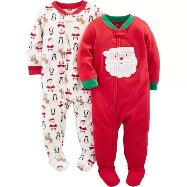 Simple Joys by Carters Kids Holiday Loosefit Flame Resistant Fleece Footed PajamasIvory Christmas PrintRed Santa