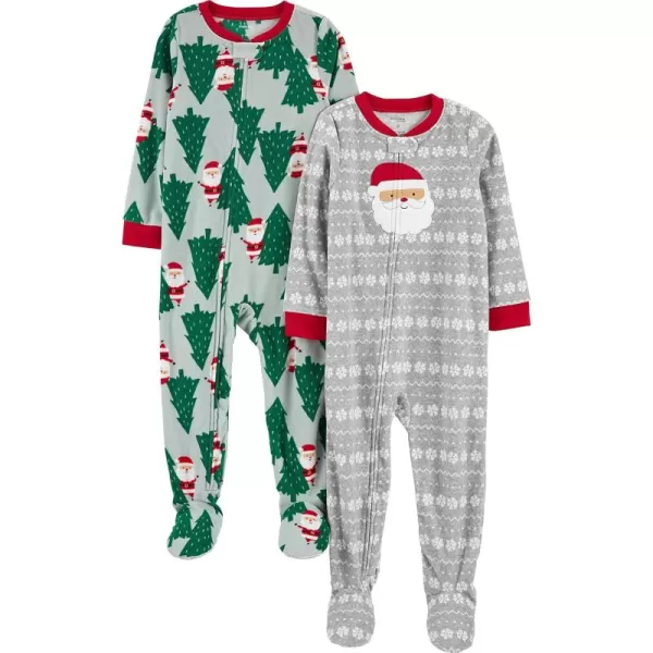 Simple Joys by Carters Kids Holiday Loosefit Flame Resistant Fleece Footed PajamasLight Grey SantaMint Green Christmas Print