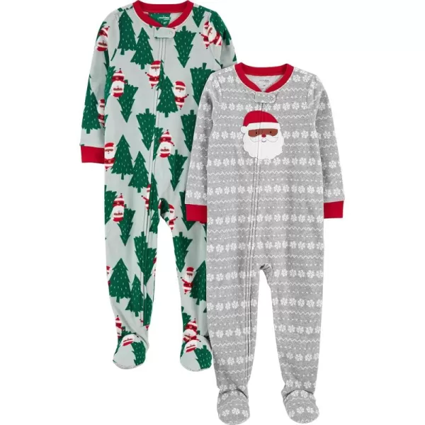 Simple Joys by Carters Kids Holiday Loosefit Flame Resistant Fleece Footed PajamasLight Grey SnowflakeMint Green Christmas Print