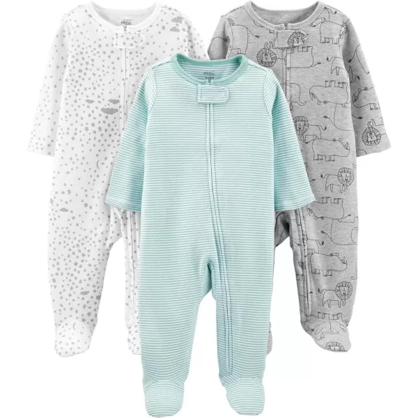 Simple Joys by Carters Baby 3Pack Neutral Sleep and PlayGreen StripeGrey LionWhite Stars