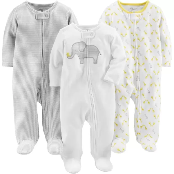 Simple Joys by Carters Baby 3Pack Neutral Sleep and PlayLight Grey Mini StripeWhite ElephantGiraffe